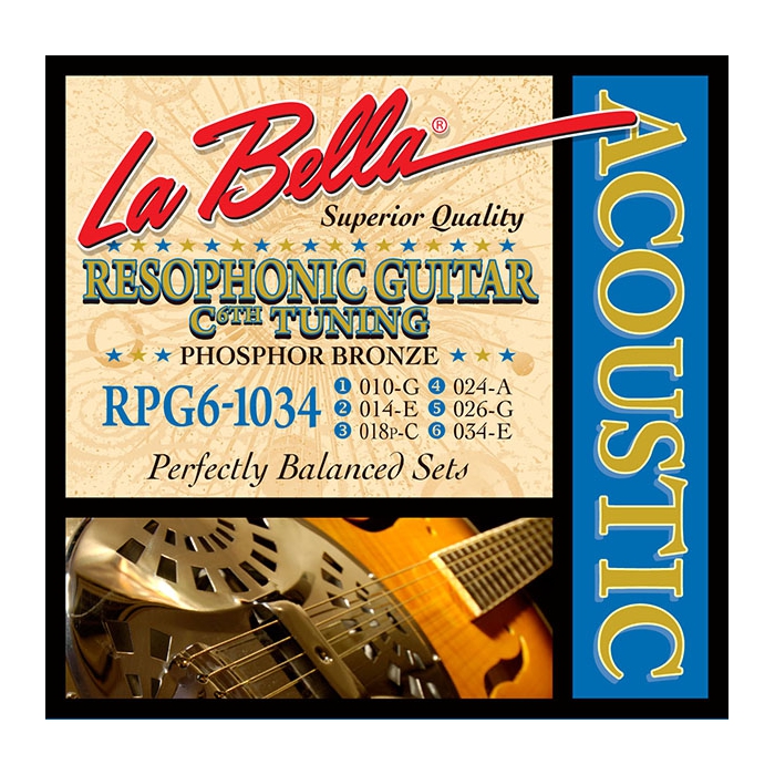 Комплект струн для резонаторной гитары, фосфорная бронза, 10-34, 6-C, La Bella фото