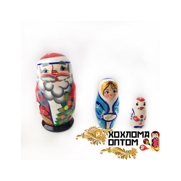 Матрешка новогодняя "Дед мороз" 3 кукольная, Хохлома фото