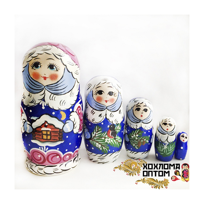 Матрешка новогодняя "Снегурочка" 5 кукольная, Хохлома фото