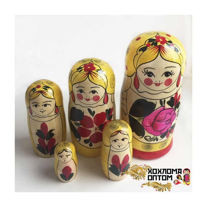 Матрешка традиционная 5 кукольная "Сударушка", Хохлома фото