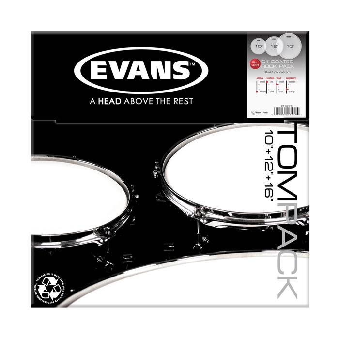 Набор пластика для том барабана, с покрытием 10"/12"/16", Evans G1 Rock фото