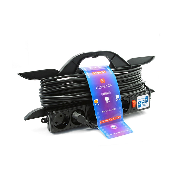 Удлинитель на рамке 16А/3,5 кВт, с вык. 10м, Электрическая мануфактура PowerCube фото